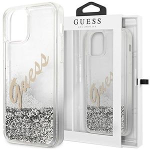 Guess Apple iPhone 12 Pro Max Silber Glitter Vintage Script Glitzer Hard Case Cover Schutzhülle Etui