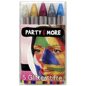 5 Glitter Schmink-Stifte für Kinder und Erwachsene