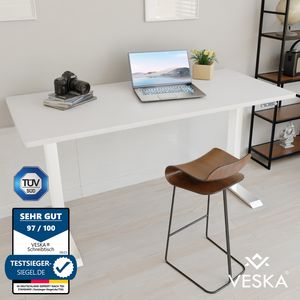 Výškově nastavitelný stůl (140 x 70 cm) - Sit & Stand Desk - Kancelářský stůl s elektrickým nastavením výšky, dotykovou obrazovkou a ocelovými nohami - bílý/bílý