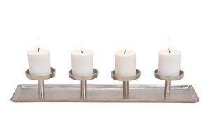 Tisch Kerzenhalter 4 Stumpen Kerzen silbern Metall 57 x 13 x 8 cm Advent Tischdekoration