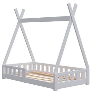 Montessori Kinderbett 140x70cm weiß Tipi Spielbett Zeltform Holz bodentief Rausfallschutz