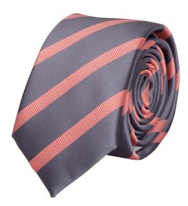Fabio Farini - Krawatte - gestreifte Herren Krawatte - Tie mit Streifen in 6cm oder 8cm Breite Schmal (6cm), Grau/Lachs