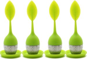 Set mit 4 Tee-Ei-Blattsieb-Griffen mit Stahlkugel-Silikon-Blatt-Deckel (grün)