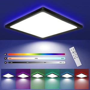 ZMH LED Dekoleuchten Schwarz  Dimmbar 28W Deckenlampe RGB Farbwechsel mit Fernbedienung 3000K-6500K quadratisch Flach Lampe
