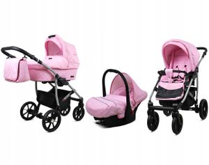 BabyLux® Qbaro | 3in1 Kinderwagen Bambimo | Sweet Pink | Kombikinderwagen | Kinderwagenset | Buggy + Babywanne + Autositz / Auto-Babyschale