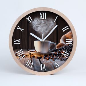 Holzuhr 25fi cm wanduhr - weiße Spitzen - Tasse Kaffee