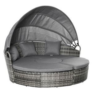 Outsunny Rattan Sonneninsel 5-teilige Loungegruppe mit Sonnendach Sitzgruppe mit Kissen und Beistelltisch höhenverstellbar Metall Grau 1785 x 10 x 147 cm