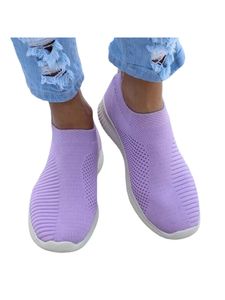 Damen Sneaker Gestricktes Obermaterial Mesh Wanderschuhe Sock Leichter Slip On Schuhe Lila,Größe:EU 38