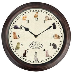 Esschert Design Uhr mit Katzengeräuschen Ø 30 cm, Wanduhr mit Sounds, Kunststoff