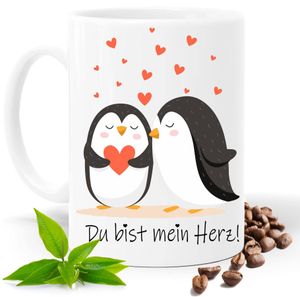 Geschenkasse Weiss, Valentinstag Weihnachten, Geburtstag | Du hast mein Herz! Pinguin | Kakao- Kaffee- Tee- Fototasse| Geschenke für männer frauen | Keramik Tasse |Spülmaschinenfest
