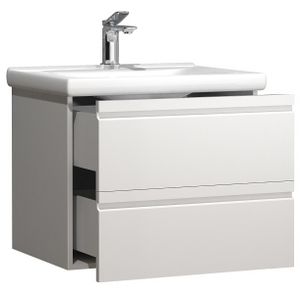 VCM 2-tlg. Waschplatz Waschtisch 60 cm Badmöbel Set Waschbecken grifflose Schublade Silora L Weiß