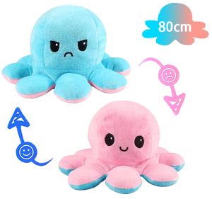 80 cm Oktopus Kuscheltier - Reversible Octopus Plüschtier - niedliche doppelseitige Flip Octopus Geschenke ,Stimmungs Oktopus Kuscheltier-Rosa Blau