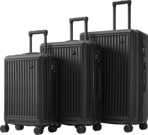 Flieks sada kufrů na kolečkách 3 ks, sada kufrů na kolečkách, sada cestovních kufrů se 4 kolečky a zámkem TSA, pevná skořepina na kolečkách, M-L-XL, černá barva