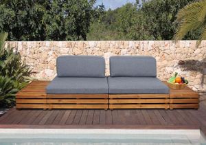 Garten-Garnitur MCW-L28, Lounge-Set Sitzgruppe Lounge-Sessel Sofa, Spun Poly Akazie Holz MVG  Polster dunkelgrau