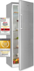 Exquisit Vollraumkühlschrank KS350-V-H-040D inoxlook | Nutzinhalt: 331 L | 6 Glasablagen | Türanschlag wechselbar | Ohne Gefrierfach