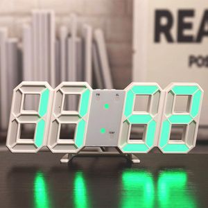 ["3D LED Digital Uhr wand deco Glowing Nacht Modus Einstellbare Elektronische Tisch Uhr Wanduhr dekoration wohnzimmer LED Uhr, Weißer Rahmen mit grünen Buchstaben"],