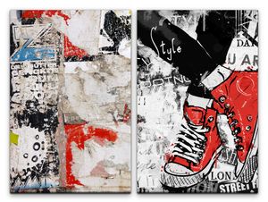 2 Bilder je 60x90cm Street Art Graffiti rote Sneakers Converse Chucks Wand Grungy