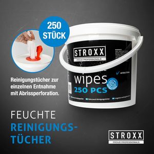 STROXX Reinigungstücher – 250 feuchte Tücher im Spender-Eimer, für Werkstatt & Industrie