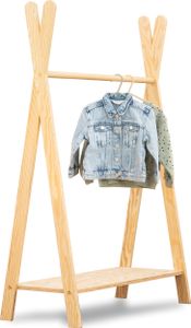 smartwood® TIPI L - Kleiderständer für Kinder, Montessori Kindergarderobe mit Ablage, Naturholz