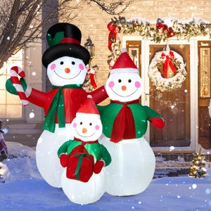 COSTWAY 200cm Aufblasbarer Schneemannfamilie, Weihnachtsdeko mit LED-Lichtern & Geschenk, Schneemänner Weihnachtsfigur Festtagsdeko, für Garten & Hof, Selbstaufblasbar