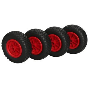 4 x Polyuretánové koleso ø 200 mm 2.50-4 klzné ložisko roll spúšťacie koleso odolnosť proti prepichnutiu, čierne/červené