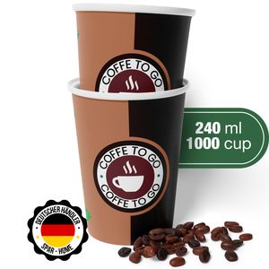 Coffee TO GO Becher, 1000 Stück, 200ml Kaffeebecher Pappbecher Ø 80mm