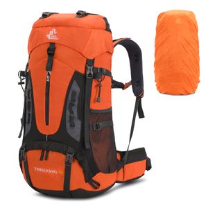 60L vodotěsný lehký turistický batoh s pláštěnkou, outdoorový sportovní batoh na cesty pro horolezectví, kempování, oranžový