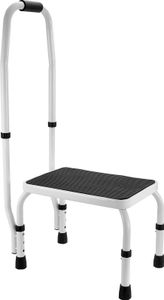 SucceBuy Tritthocker mit 1 Stufe, Tragkraft 150 kg, höhenverstellbar mit Griff, tragbare Stahlleiter für Erwachsene, rutschfester, stabiler Hocker für Büro, Wohnmobile, Haustiere