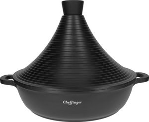 Cheffinger, Tajine-Topf 28 cm mit Marmorbeschichtung und Soft-Touch-Griffen, Schwarz