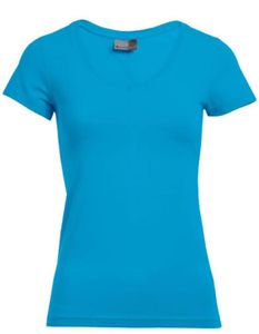 Slim-Fit V-Ausschnitt T-Shirt Damen, Türkis, XL