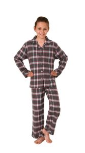 Mädchen Flanell Pyjama langarm Schlafanzug in Karo Optik mit Knopfleiste - 222 401 15 851