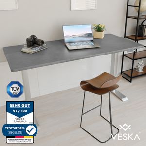 Höhenverstellbarer Schreibtisch (140 x 70 cm) - Sitz- & Stehpult - Bürotisch Elektrisch Höhenverstellbar mit Touchscreen & Stahlfüßen - Silber/Stein-Anthrazit