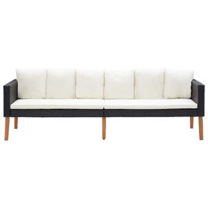 vidaXL 3-Sitzer-Gartensofa mit Auflagen Poly Rattan Schwarz