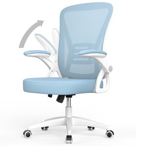 Bürostuhl – Ergonomischer Sitz – Sessel mit 90° klappbarer Armlehne – Lordosenstütze – höhenverstellbar - Blau