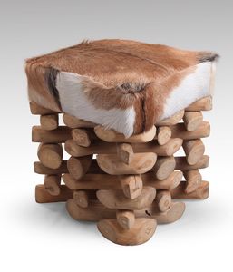 SIT Möbel Hocker | echtes Ziegenfell | Gestell recyceltes Teak-Holz natur | B 35 x T 35 x H 45 cm | 07995-17 | Serie ROMANTEAKA