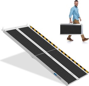 Jopassy Rollstuhlrampe Rollirampe Auffahrschiene Klappbar Auffahrrampe Alu rutschfeste Oberfläche 152cm bis 270kg