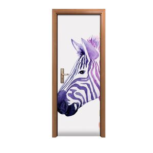 Türposter 70x200 cm Türaufkleber Türtapete Türfolie Klebefolie Tierischen Regenbogen Zebras
