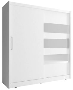 Furniture24 Schwebetürenschrank MAJA III 200 Schrank Kleiderschrank mit Spiegel Weiß, 200 cm breit