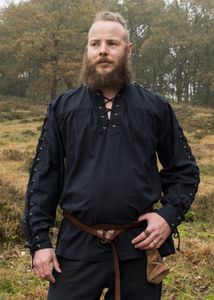 Mittelalter Hemd Corvin mit Schnürung, schwarz - Mittelalterhemd Mittelalterkleidung Herren Kostüm Wikinger LARP Größe: XXL