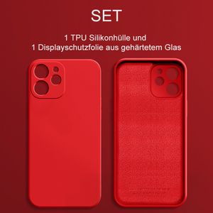 SOONTEC Schutzhülle (Rot) für Apple IPhone 12, Schutzhülle TPU Case + 1 Displayschutz Panzerglas, FULL COVER GLASS