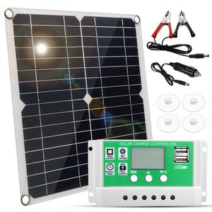 20W 12V sada solárních panelů, monokrystalický solární panel + 100A PWM regulátor nabíjení + svorky baterie, 22 % vysoká účinnost pro off-grid systémy pro obytné vozy, lodě a přívěsy