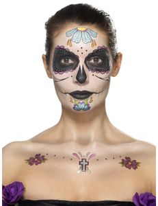 Tag der Toten Make-Up Tattoo-Set bunt