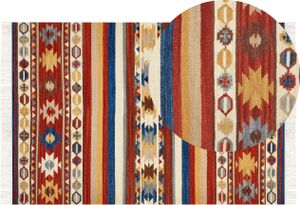 BELIANI Kelim-Teppich Mehrfarbig Wolle 200 x 300 cm mit Fransen Geometrischem Muster Handgewebt Boho Orientteppich Fußbodenheizung Geeignet