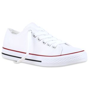 Mytrendshoe Damskie Trampki Buty Sportowe Sznurowane Buty Materiałowe 814644, Kolor: Biały Czerwony Pasek, Rozmiar: 36