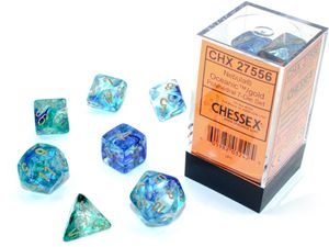 Chessex - Nebula Luminary - Polyhedral 7-Die Set - Oceanic/Gold