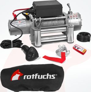 ROTFUCHS Elektrische Seilwinde 12v mit Funkfernbedienung & Schutzhülle – 5909 kg 13000 lbs, 6 PS Power Offroad 4x4 Motorwinde Forst Seilzug