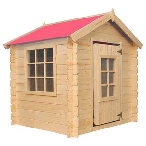 Timbela M570R-1 Dětský dřevěný domek na hraní - venkovní domek pro děti - 111x113xH121 cm/0,9 m2 zahradní domek na hraní - zahradní domek pro děti (barva střechy je červená)