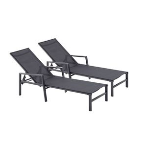 2er Set Liegestühle aus Aluminium, dunkelgrau und schwarz BARI