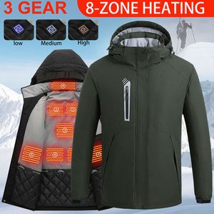 Herren Softshell Jacke Beheizbare Jacke 8 Heiz zonen Winterjacke 3 Einstellbar Temperatur(Ohne Powerbank) Armeegrün,Größe:Xl