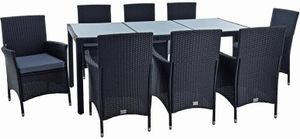 Polyrattan Sitzgruppe Gartenmöbel Set für 8 Personen Rattan Gartenset Schwarz
